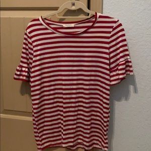 Red and white striped ruffle sleeve top